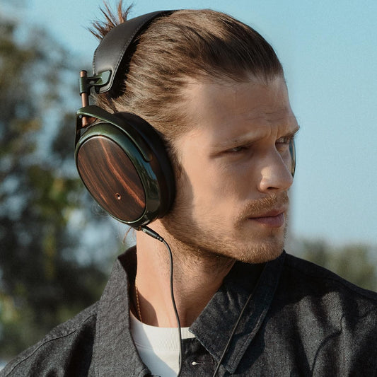MEZE Audio | Strada | Wired Over-Ear Closed-Back Dynamic Headphones for Audiophiles | Macassar Ebony Wood Earcups | Detachable Magnetic Earpads | 2 Twisted OFC Cables Included