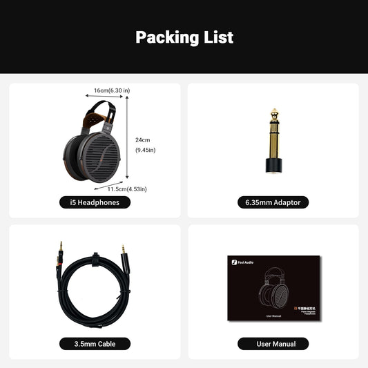 Fosi Audio i5 Open-Back Planar Magnetic Headphones with 97mm Ultra-Large Diaphragm, CNC Metal & Walnut Wood, Audiophile Wired Studio Headphones for Multi-Source Devices